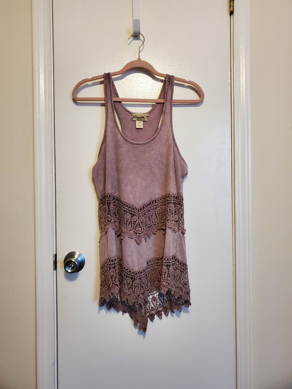 gimmicks by BKE Mauve Crochet-Trim Tank Top